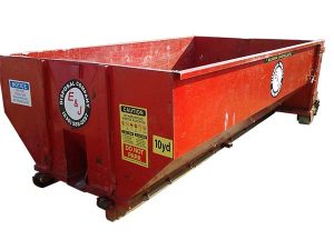 Red roll off container for 10 Yard Dumpster Rental